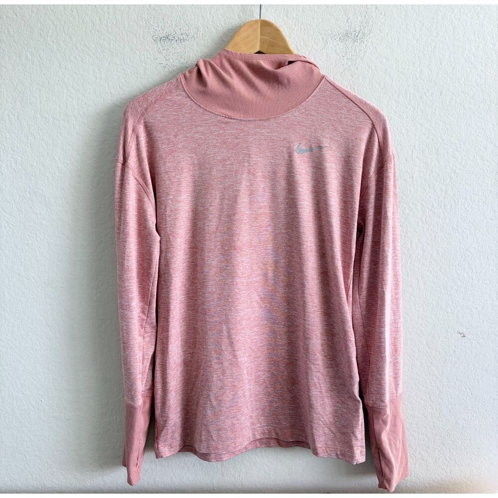 NIKE Therma-FIT Cowl Neck Running Pink Heather Thumbholes Top Womens Small